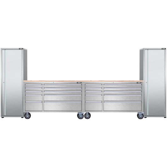 Excel 55inch 20 Drawer Stainless Steel Workbench Roller Tool Chest Cabinet & 2 Tall Cabinet