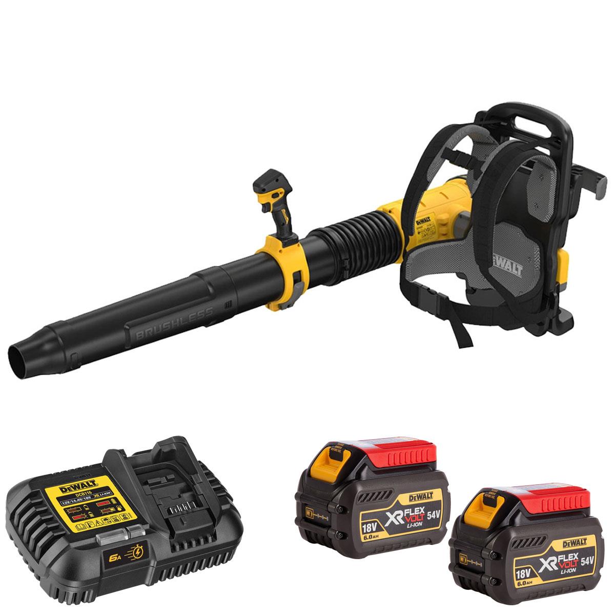 Dewalt DCMBBL800N-XJ Twin 54V FLEXVOLT Brushless Backpack Blower with 2 x 6.0Ah/2.0Ah Battery & Charger
