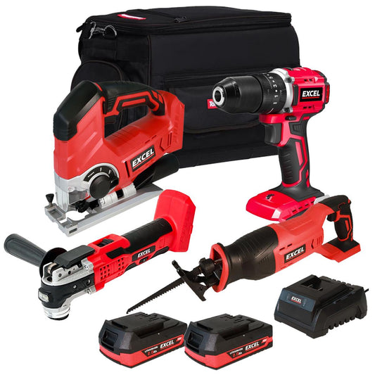 Excel 18V Cordless 4 Piece Tool Kit with 2 x 2.0Ah Batteries & Charger in Bag EXLKIT-29330