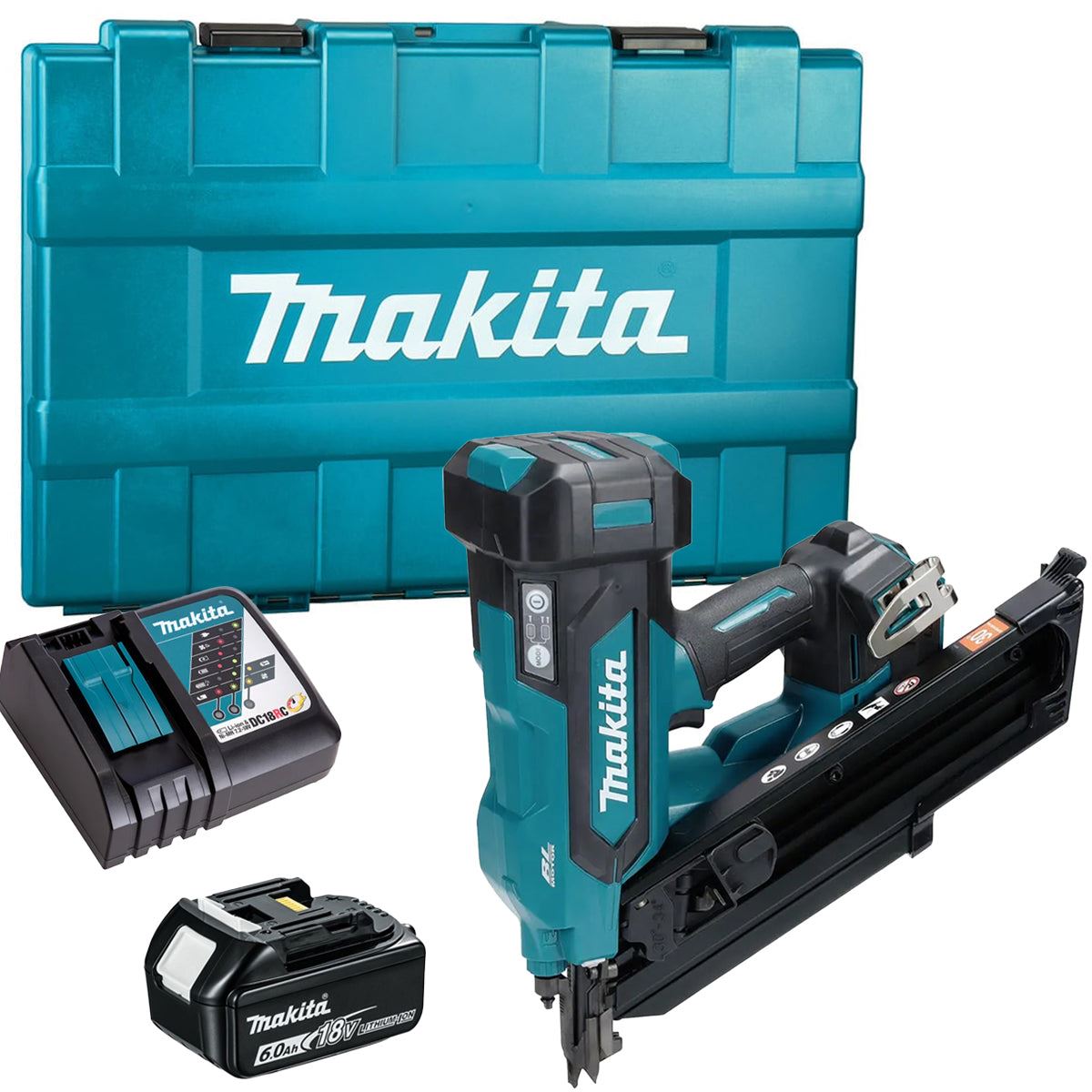 Makita DBN900ZK 18V Brushless Framing Nailer Saw with 1 x 6.0Ah Battery Charger & Case