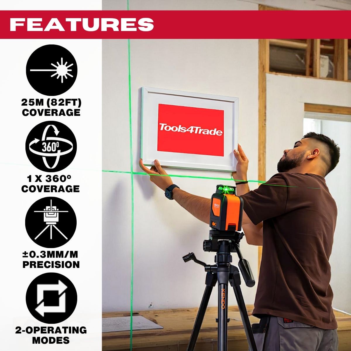 Kendo 25m Self-Levelling Laser Level with 360° Bracket