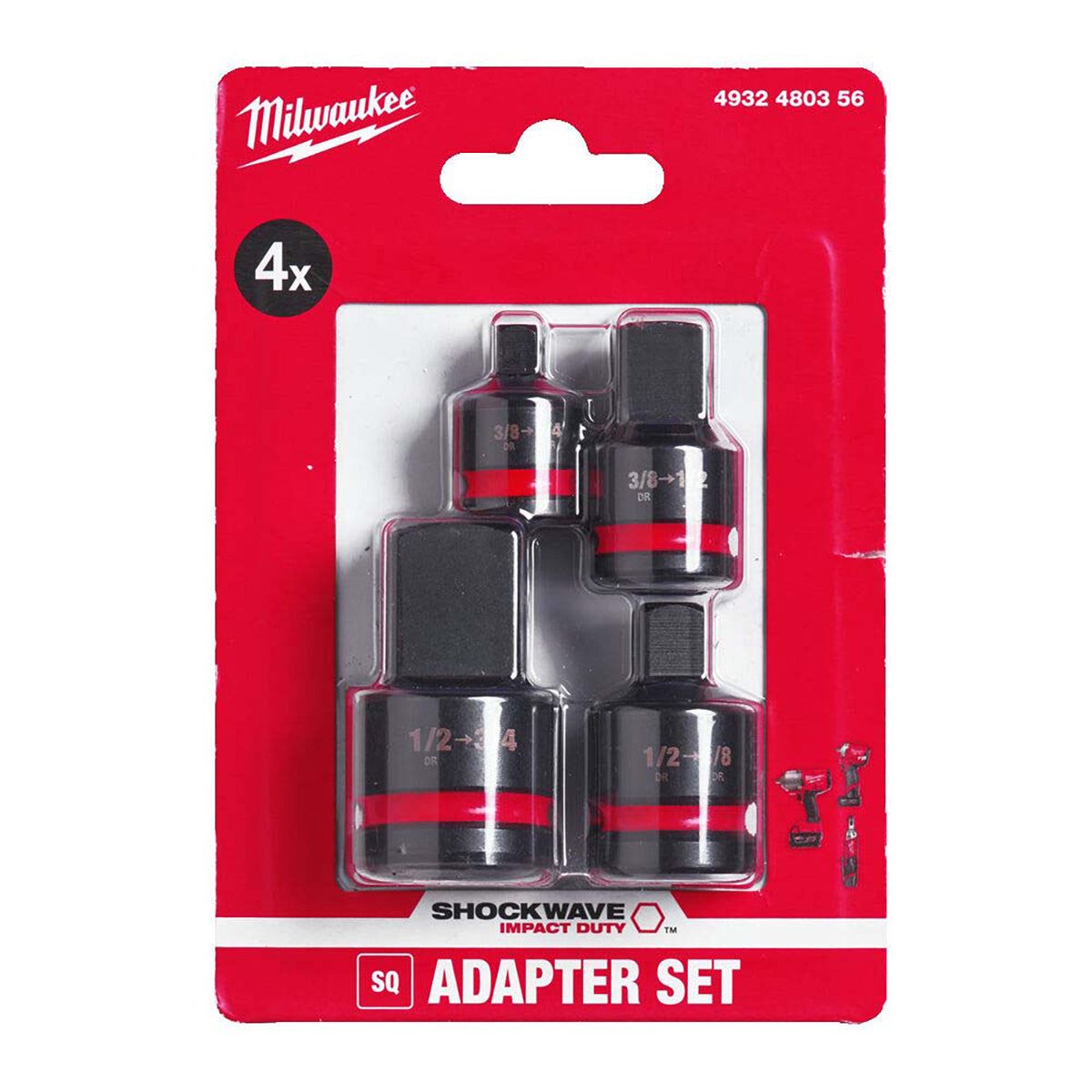 Milwaukee SHOCKWAVE Impact Socket Adaptor 4 Piece Set 4932480356