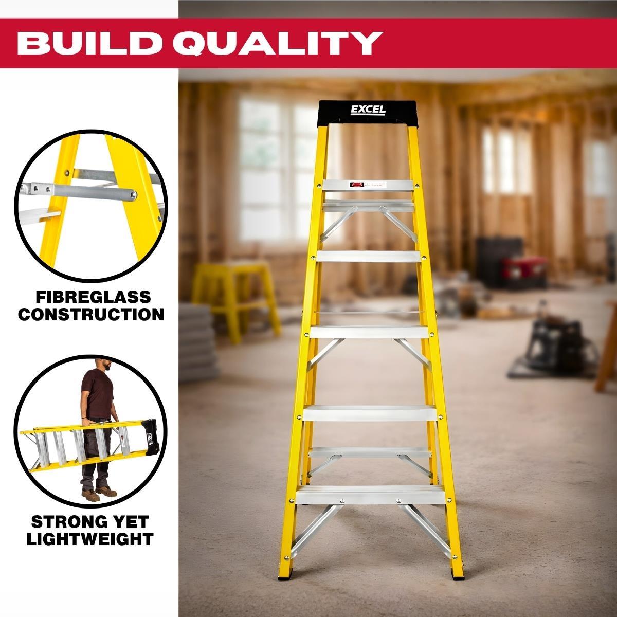 Excel Heavy Duty Fiberglass 6 Tread Ladder with Folding Hop Up