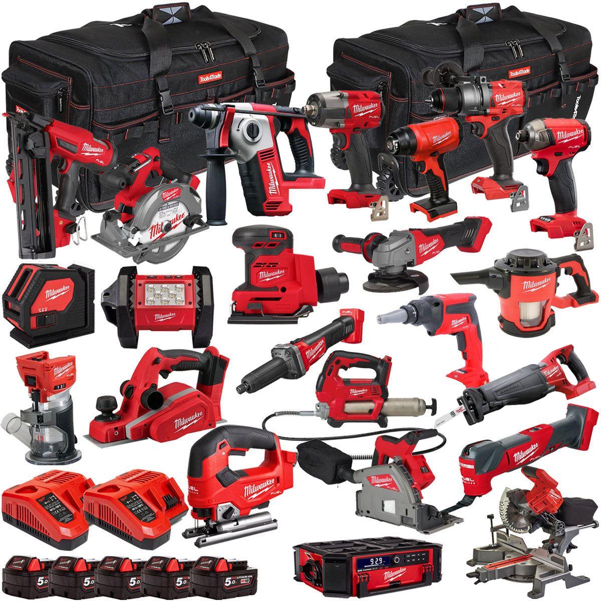 Milwaukee 18V 23 Piece Combo Kit with 5 x 5.0Ah Battery & Charger T4TKIT-32215
