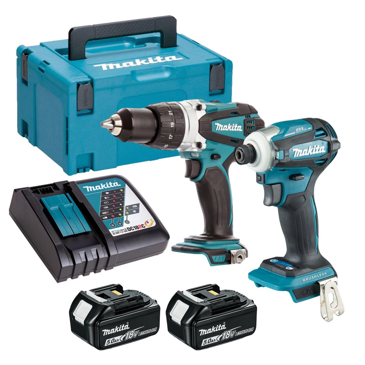 Makita 18V Combi Drill & Impact Driver 2 x 5.0Ah Battery & Charger T4TKIT-16442