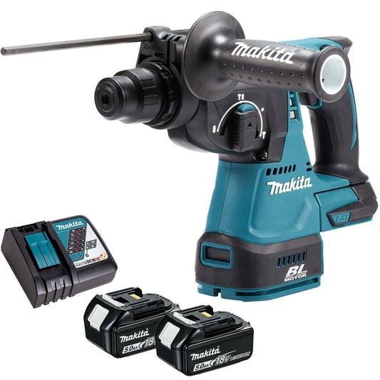 Makita DHR242Z 18V SDS+ Brushless 24mm Rotary Hammer Drill with 2 x 5.0Ah Battery & Charger