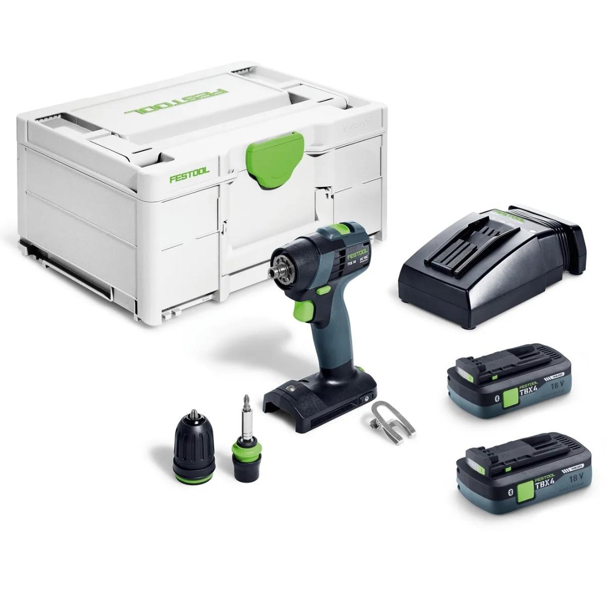 Festool TXS 18 TBX 4,0 I-Plus 18V Brushless Drill Driver with 2 x 4.0Ah Battery & Charger in Systainer - 579348