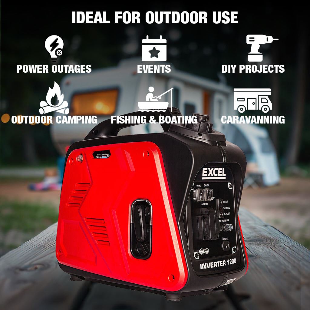 Excel Petrol Inverter Generator 4-Stroke Engine - 1200W Power Output, 60CC for Reliable Outdoor use