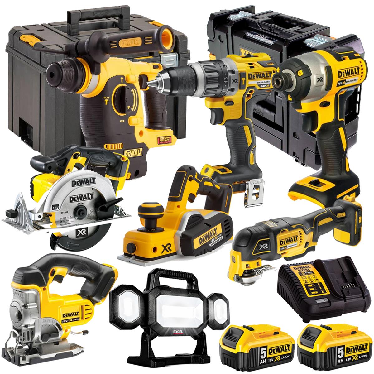 Dewalt 8 Piece 18V Li-ion Kit 2 x 5.0Ah Batteries & Charger DEW-KIT-8M