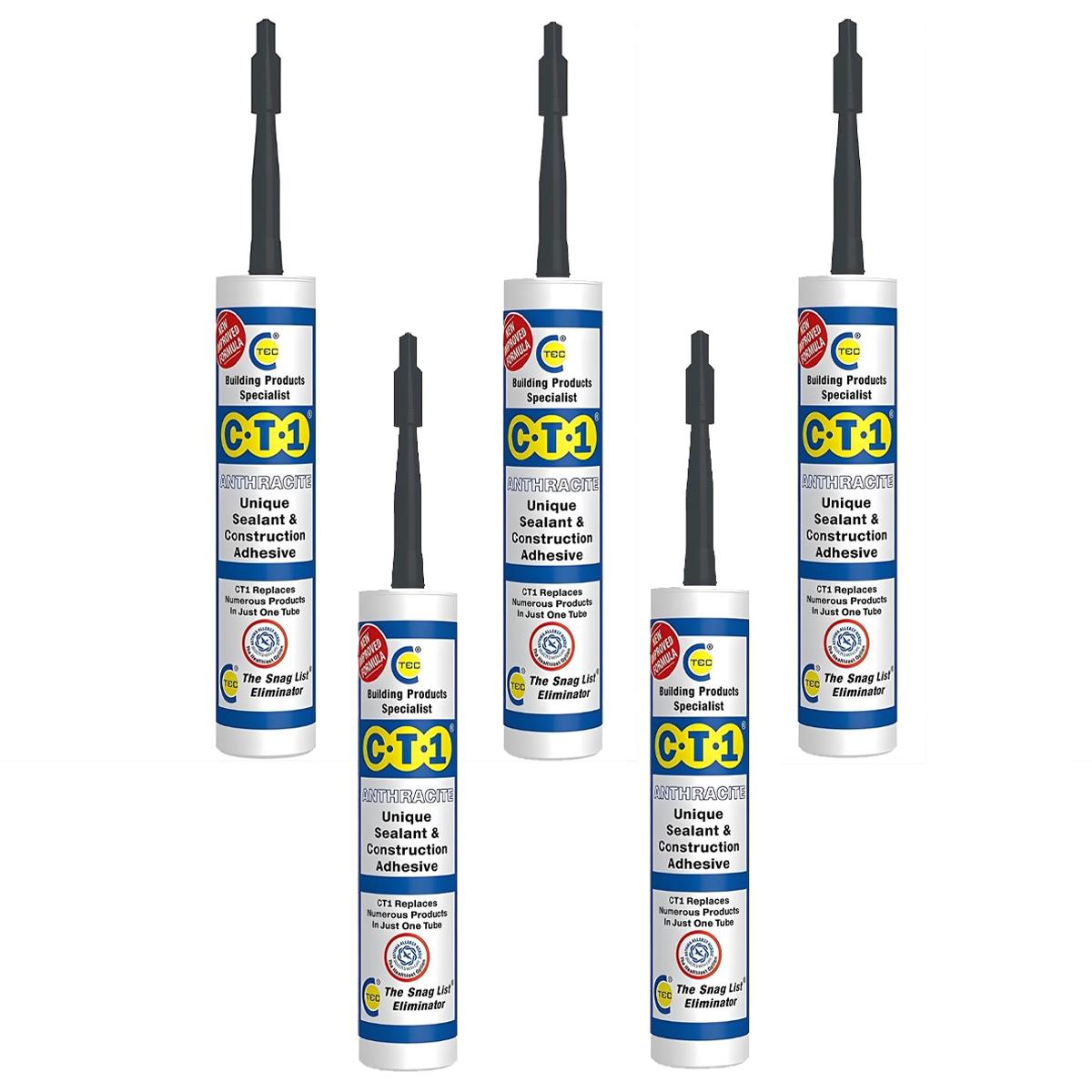 C-TEC CT1 290ml Unique Sealant & Construction Adhesive Anthracite Pack of 5