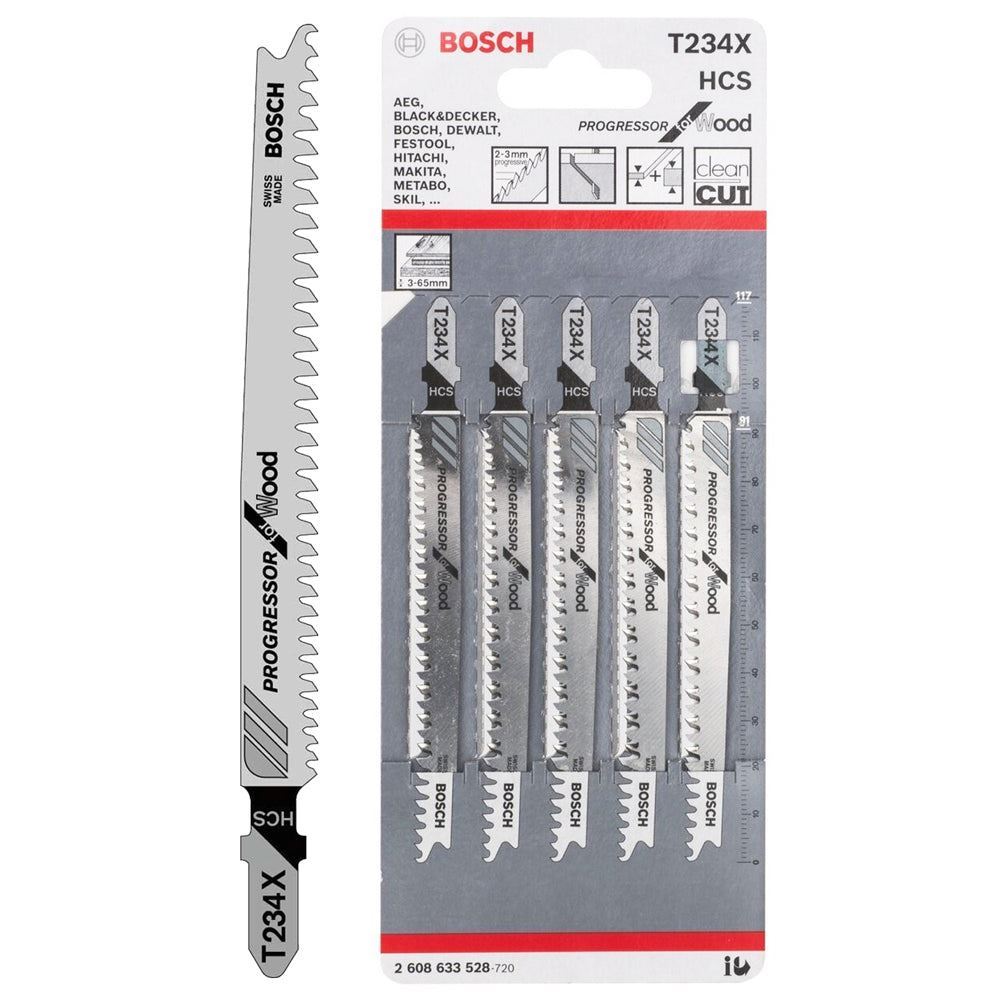 Bosch T234X Jigsaw Blades For Wood Clean Cut Pack of 5 - 2608633528