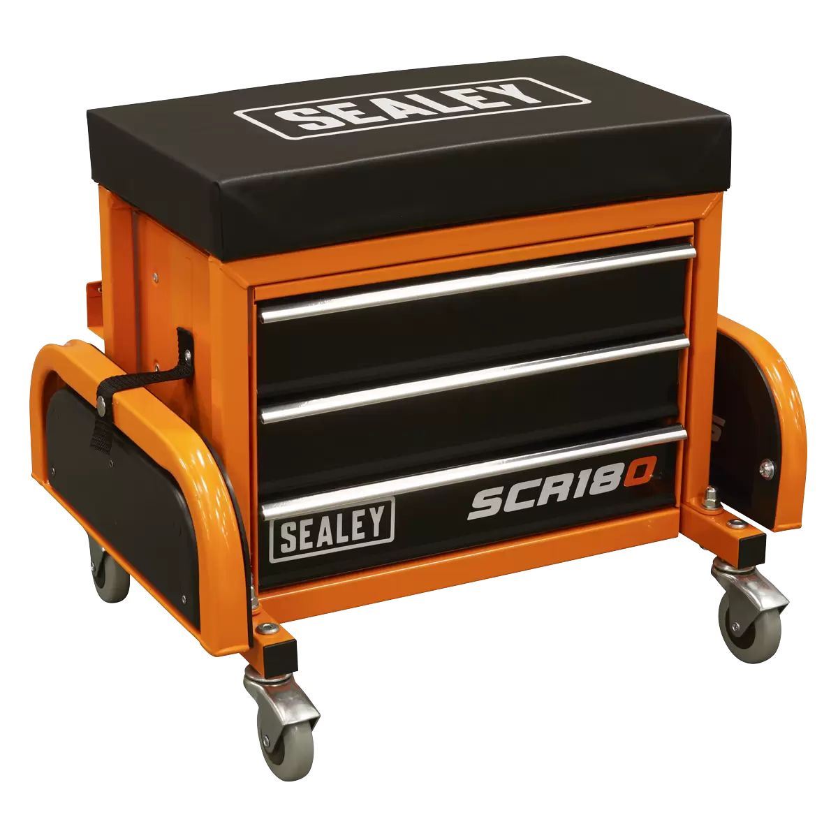Sealey SCR18O Mechanic's Utility Seat & Toolbox-Orange