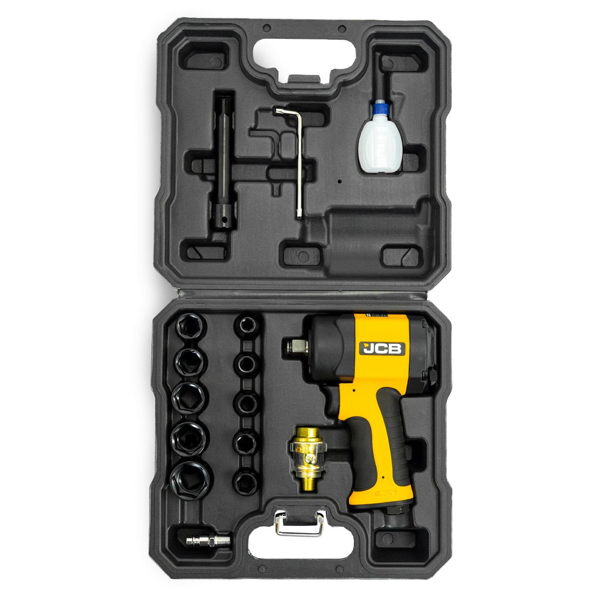 JCB RP9515-KIT 1⁄2'' Square Drive Air Impact Wrench with Socket Set, 610 / 1200Nm Torque