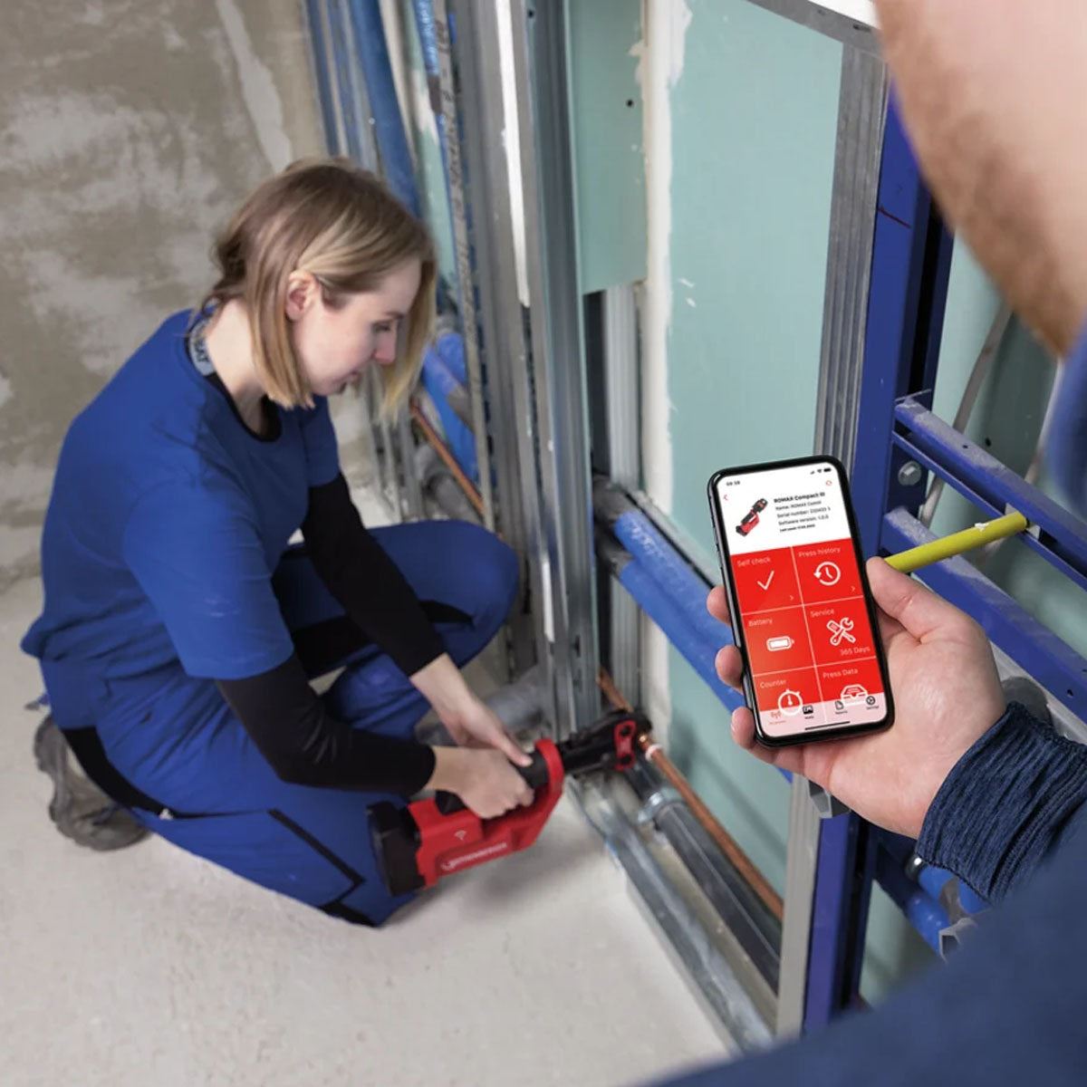 Rothenberger Romax Compact III Set SV15-22-28, 2Ah, UK, AMP press machine for system-dependent 1000004278