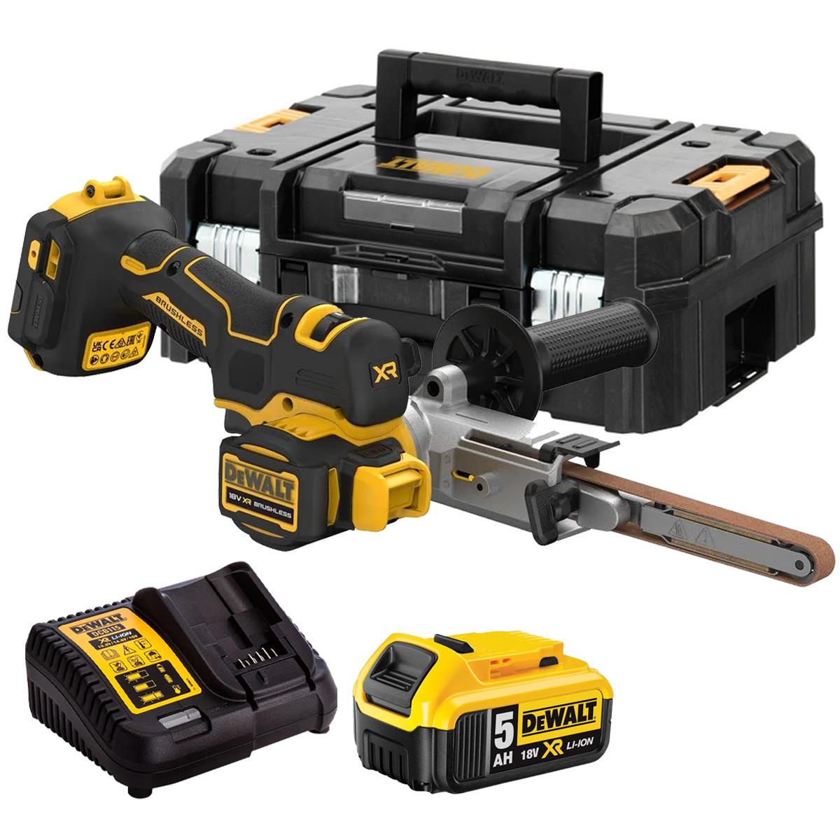 Dewalt DCM200NT-XJ 18V XR Brushless Band File With 1 x 5.0Ah Battery Charger & Case