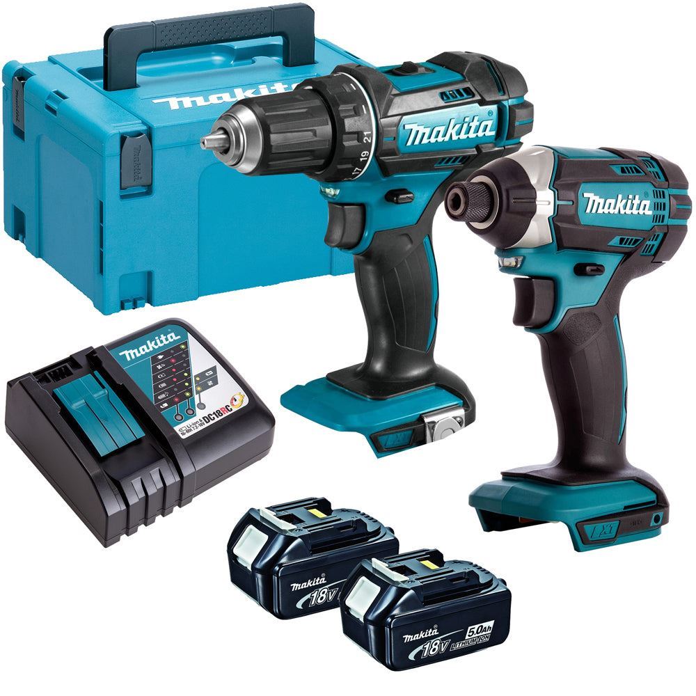 Makita DLX2131TJ 18V LXT Twin Kit 2 x 5.0Ah Batteries With 100 Piece Drill Set