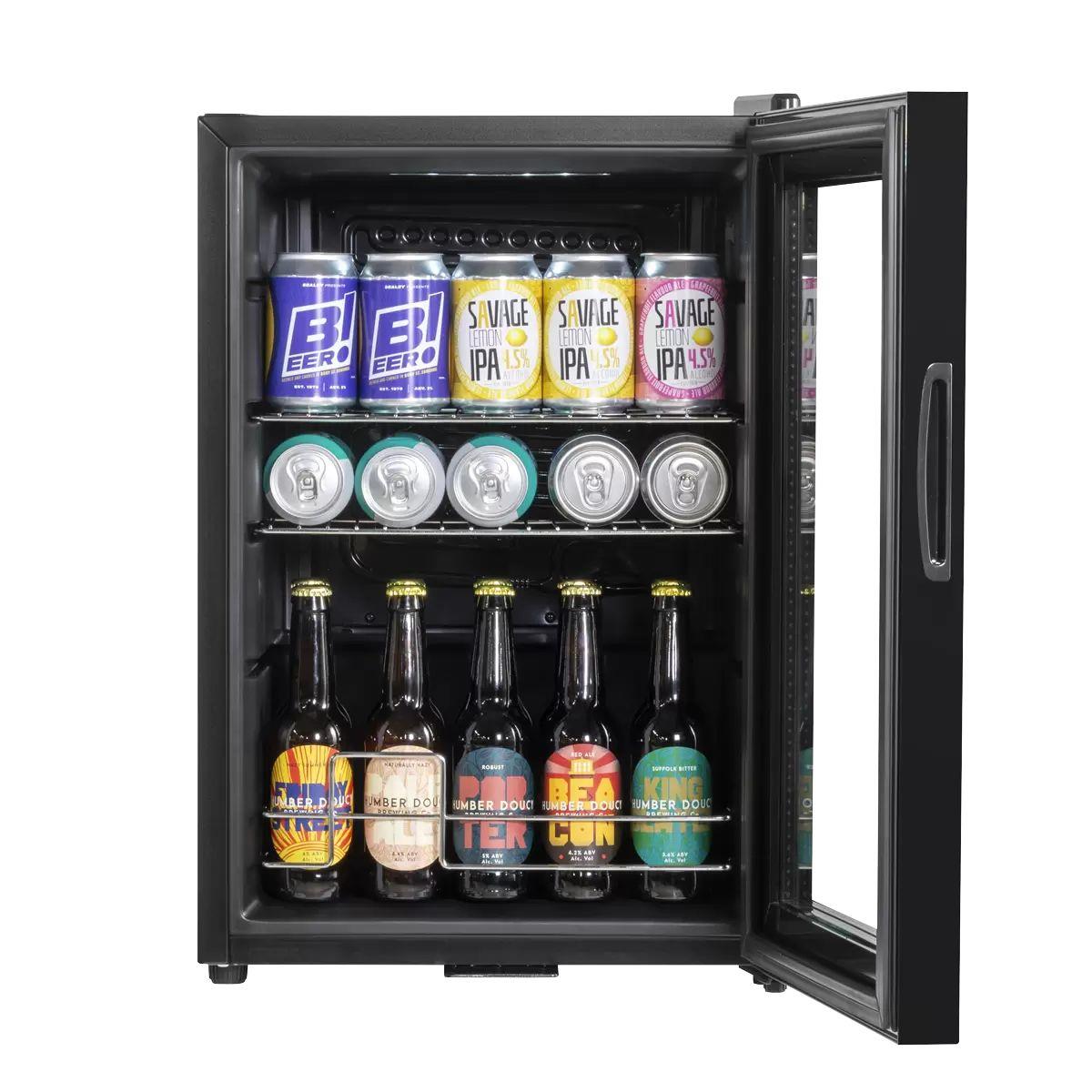 Sealey DH62 Baridi Drinks Fridge with LED Light & Glass Door 60L Black