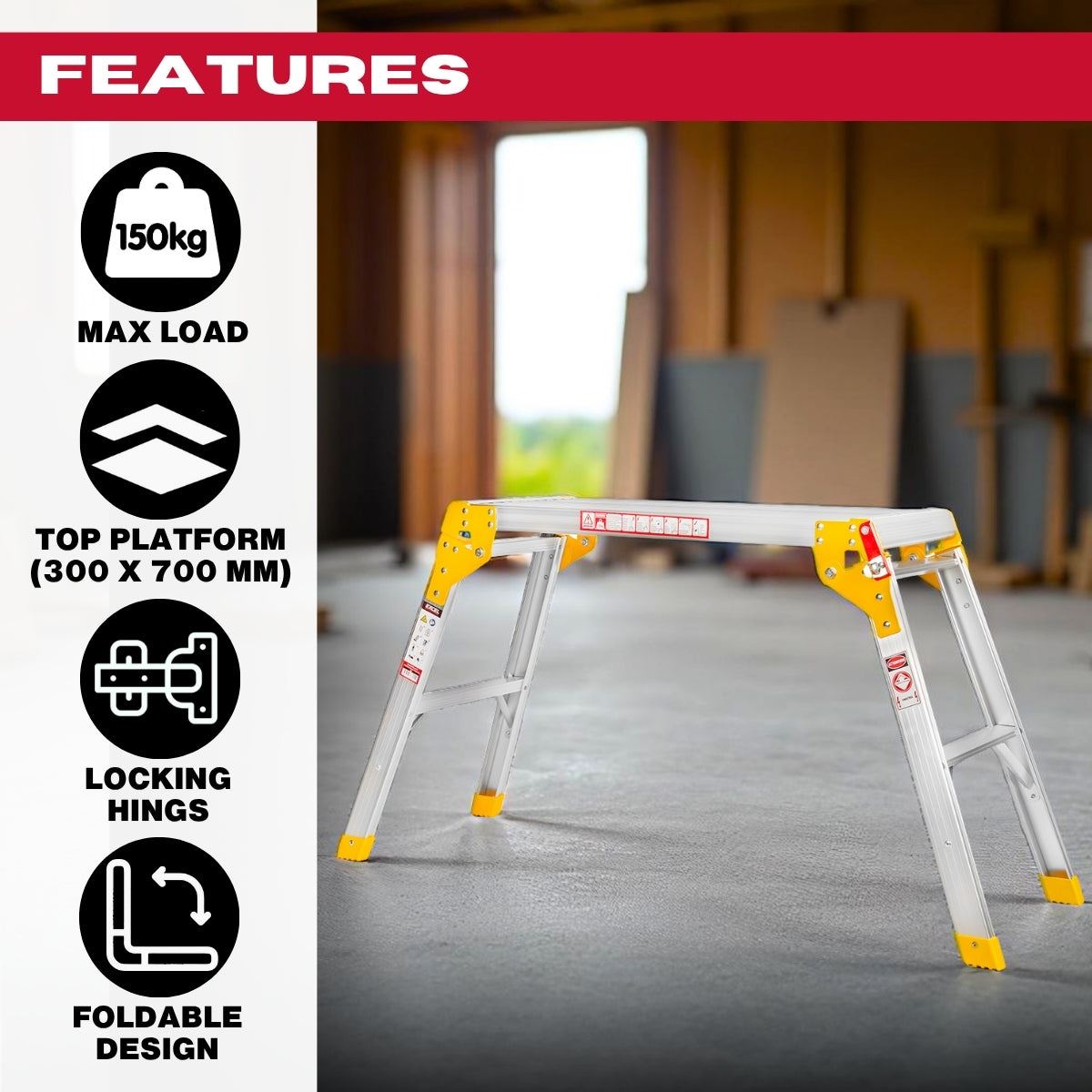 Excel Heavy Duty Aluminium Platform Work Bench Folding Hop Up 300mm x 700mm