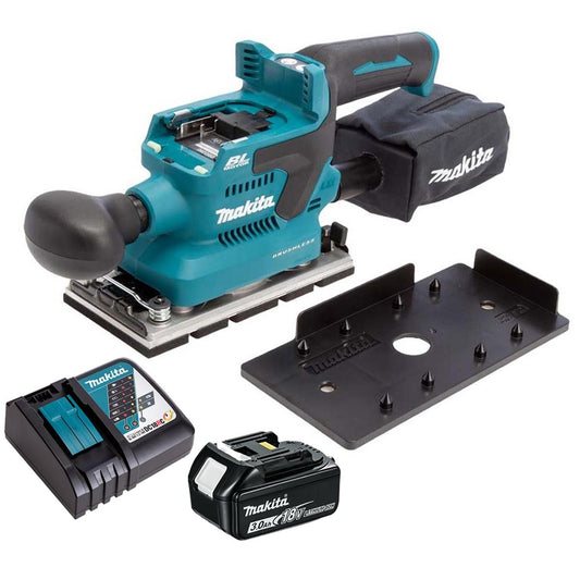 Makita DBO382Z 18V LXT Brushless Finishing Sander with 1 x 3.0Ah Battery & Charger