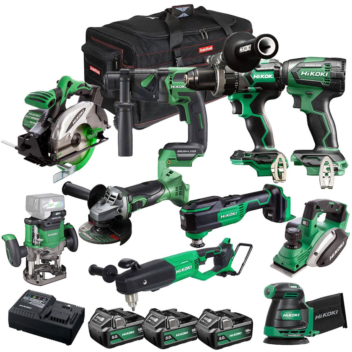 Hikoki 18V 10 Piece Power Tool Combo Kit with 3 x 5.0Ah Battery & Charger T4TKIT-27292
