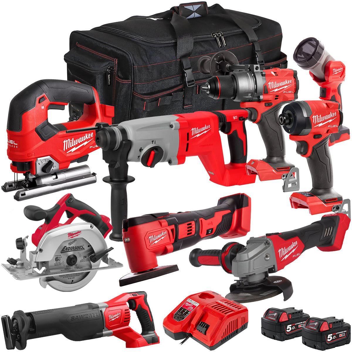 Milwaukee 18V 9 Piece Combo Kit with 2 x 5.0Ah Battery & Charger T4TKIT-32232