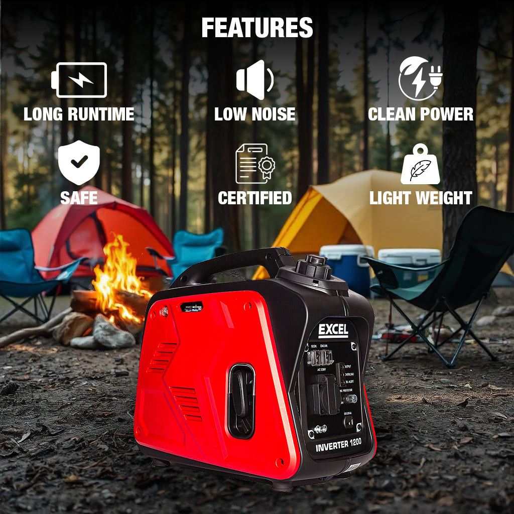 Excel Petrol Inverter Generator 4-Stroke Engine - 1200W Power Output, 60CC for Reliable Outdoor use