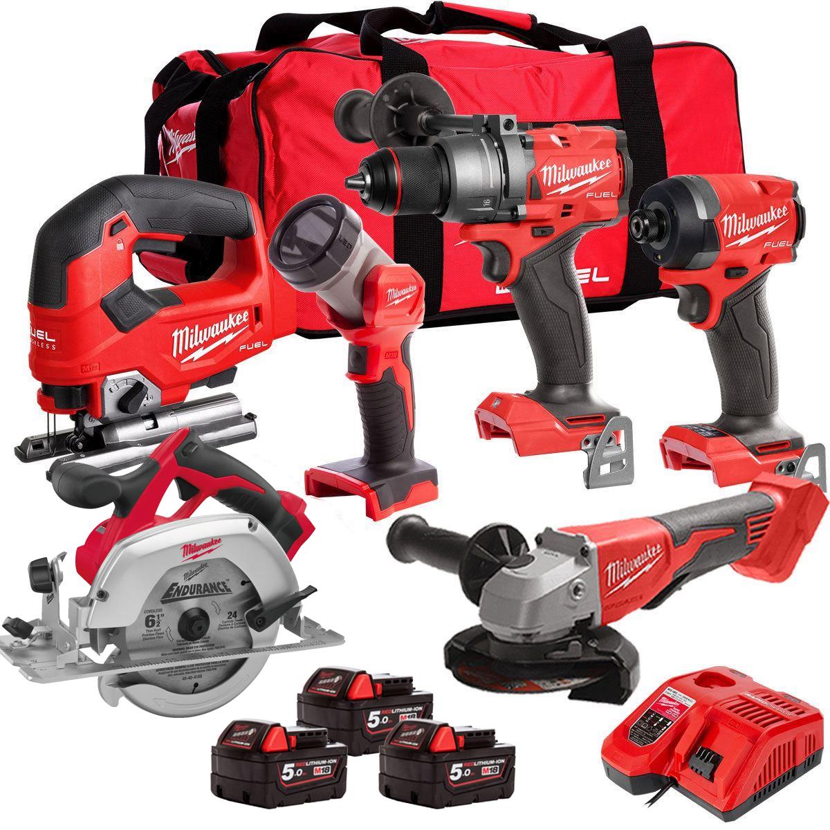 Milwaukee M18FPP6T2-503B 18V 6 Piece Tool Kit with 3 x 5.0Ah Battery & Charger