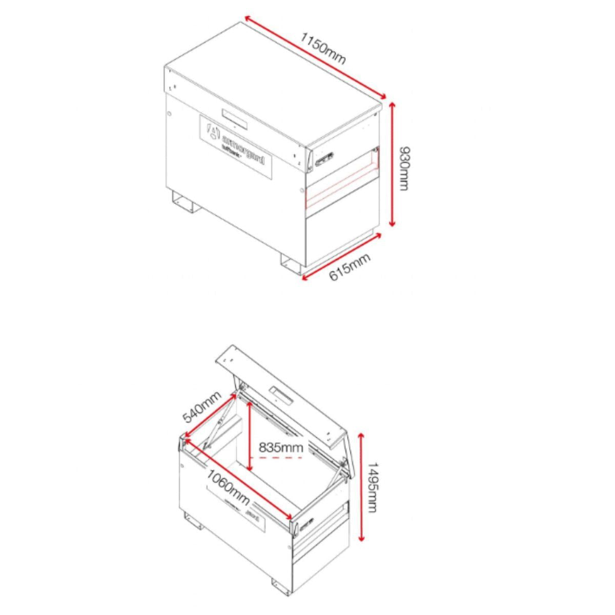 Armorgard TB3 Tuffbank Site Box 1150mm x 615mm x 930mm Secure Tool Storage Solution for Job Sites