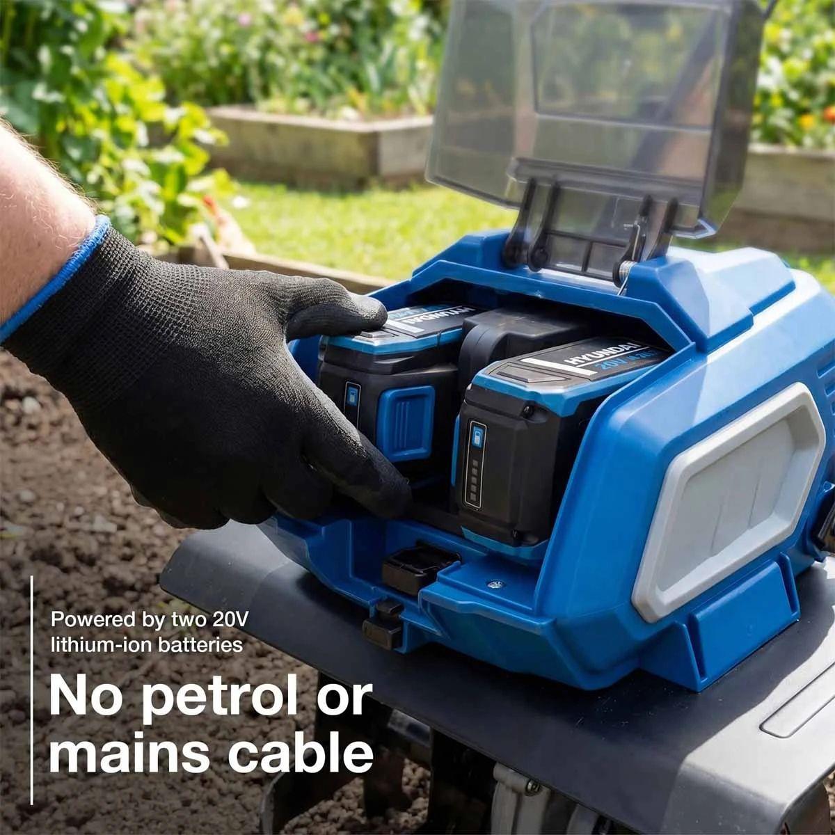 Hyundai HY40CT36 2 x 20V Brushless Cordless Tiller 36cm with 2 x 4.0Ah Batteries and Charger
