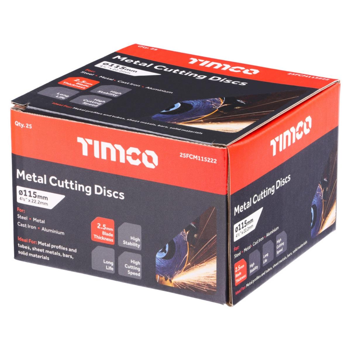 Timco 115mm x 2.5mm Bonded Abrasive Metal Cutting Disc Pack of 25 - 25FCM115222