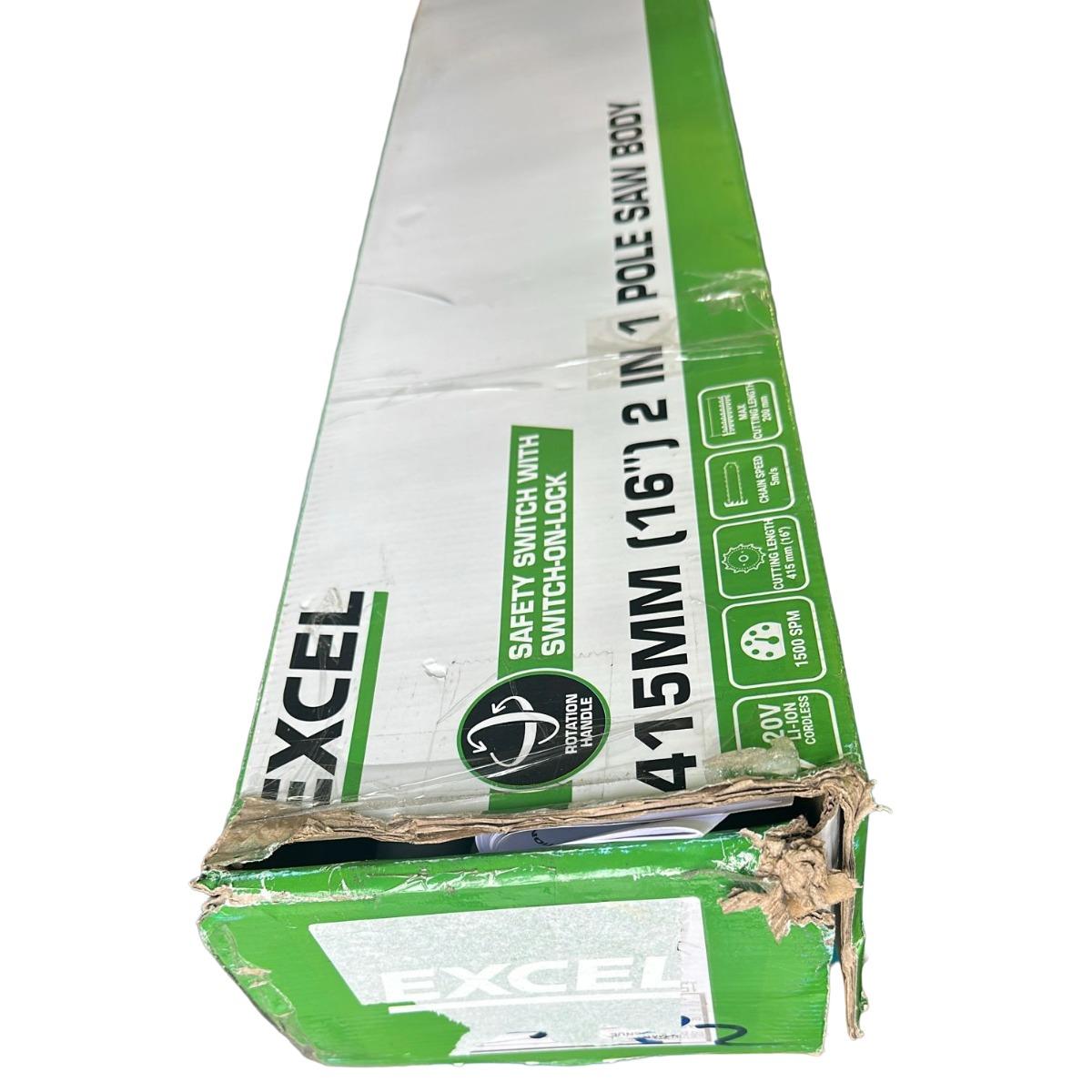Excel 20V Cordless 2-in-1 Pole Hedge Trimmer & Pole Chainsaw Body Only Item Condition Damaged Box