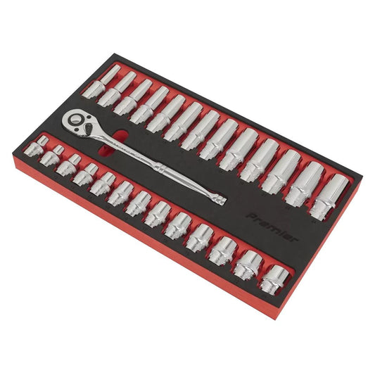 Sealey AK66723 Ratchet Wrench & Socket Set 1/2"Sq Drive 27pc
