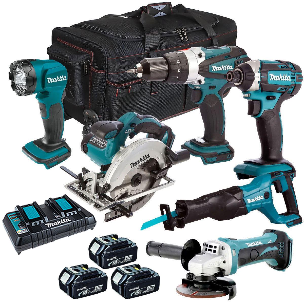 Makita 18V 6 Piece Tool Kit 3 x 5.0Ah Batteries & Charger T4TKIT-3424