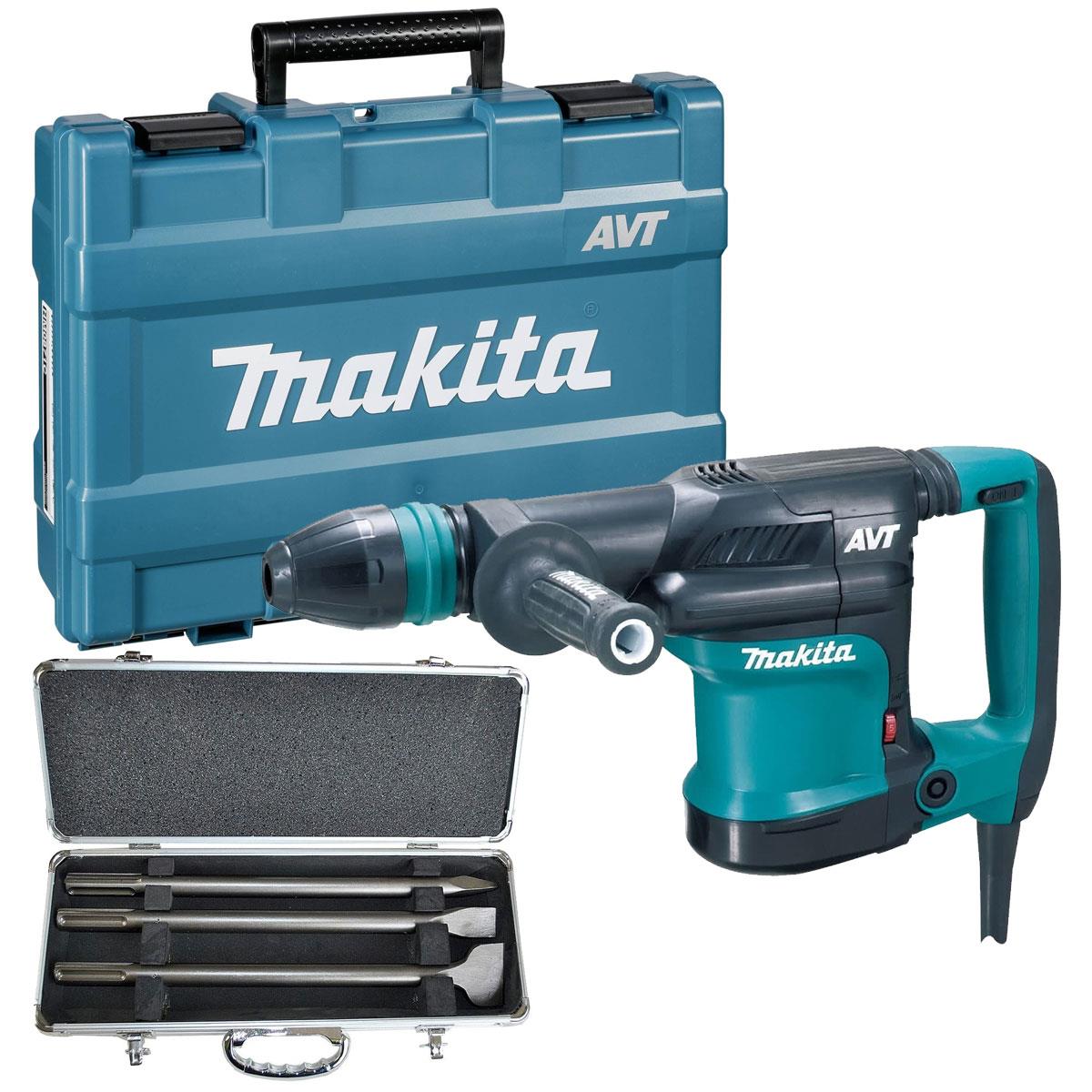 Makita HM0871C/1 SDS-MAX AVT Demolition Hammer 110V With 3 Piece Chisel Set