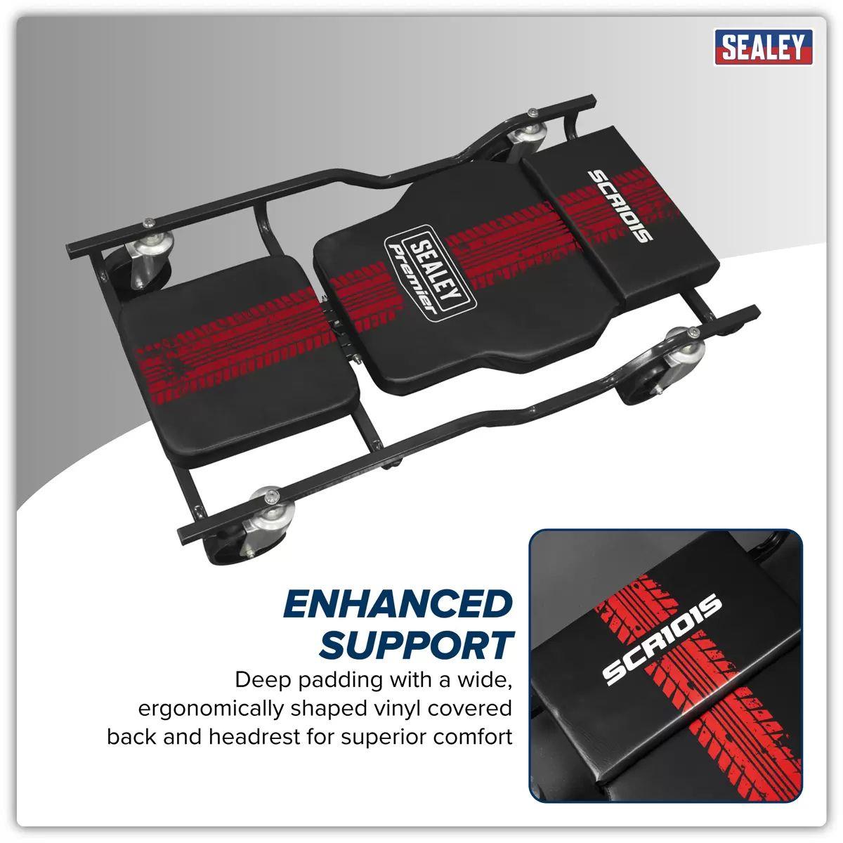 Sealey SCR101S Steel Creeper with 4 Rough Ground 5 Inch Wheels & Adjustable Back/Headrest