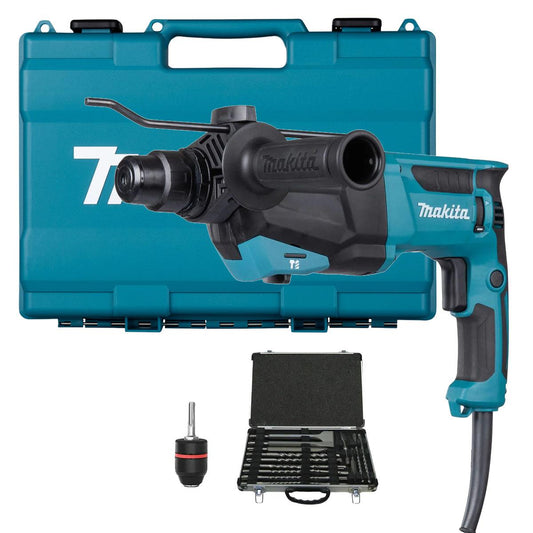 Makita HR2670/2 26mm SDS+ Rotary Hammer Drill With D-21200 17 Piece Drill Set + 13mm Keyless Chuck