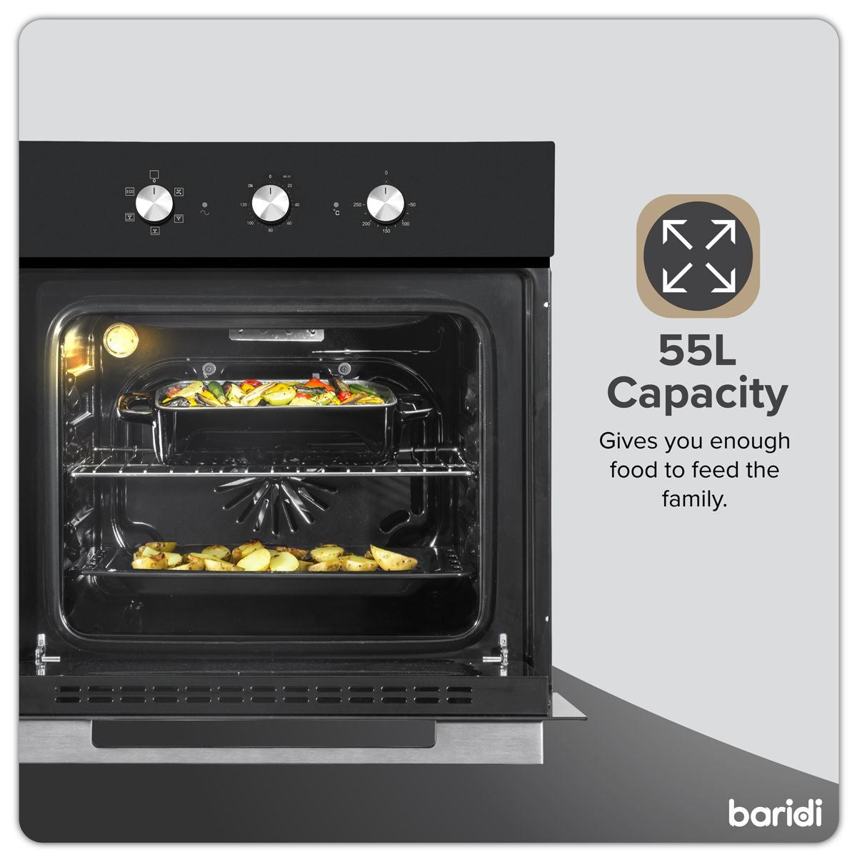 Sealey DH110 Baridi Built-In 5-Function Fan Assisted Oven with Timer 60cm, 55L Capacity