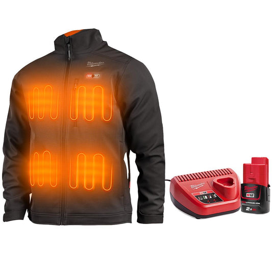 Milwaukee M12 12V Black Heated Jacket XL with 1 x 2.0Ah Battery & Charger