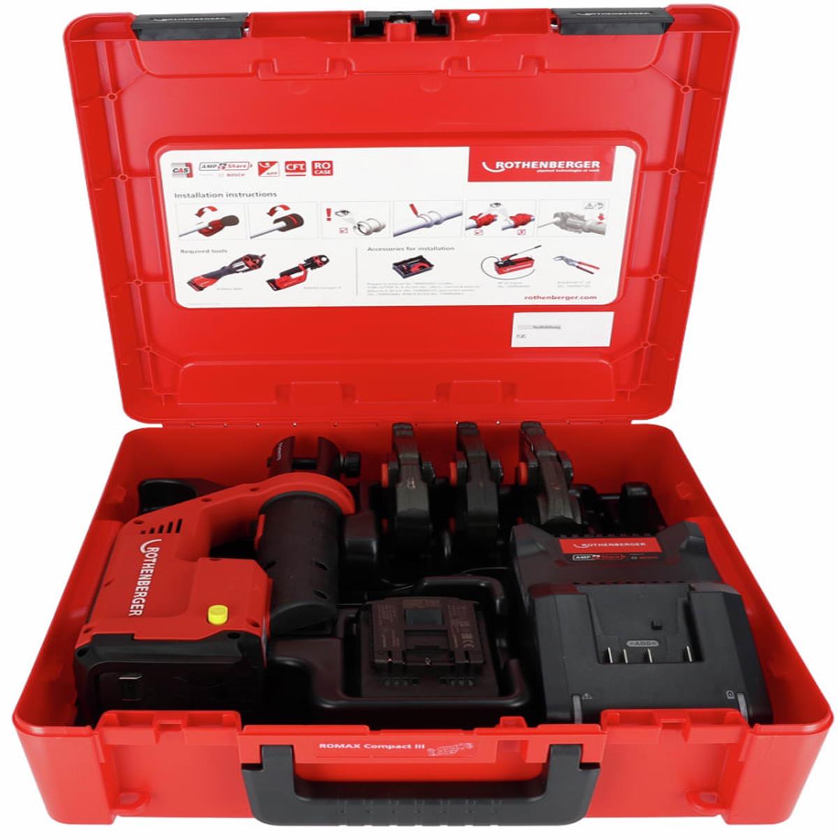 Rothenberger Romax Compact III AMP Press Machine Set U16-20-25mm 18V with 1 x 2.0Ah Battery, Charger & Carry Case 1000004285