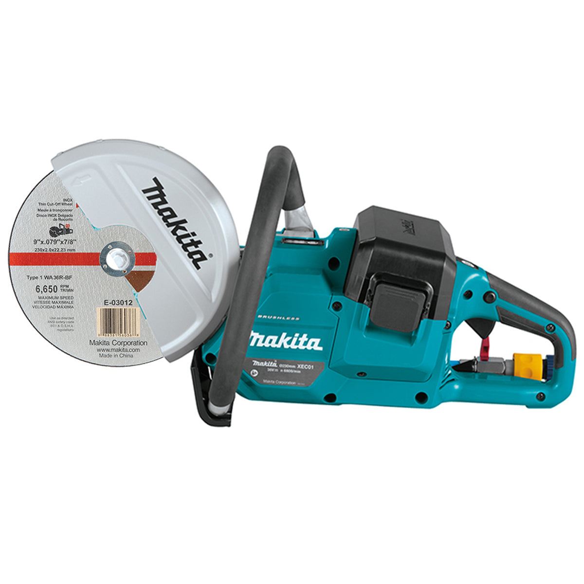Makita DCE090ZX1 36V LXT 230mm Brushless Disc Cutter with 2 x 5.0Ah Battery Charger & Diamond Blade