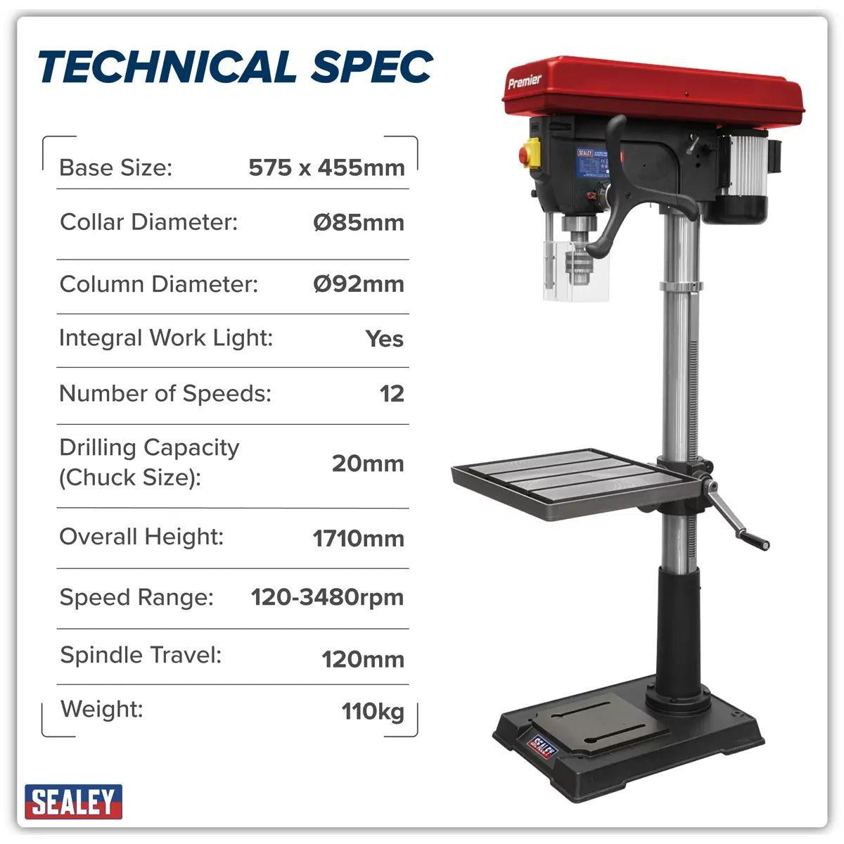 Sealey PDM260F Pillar Drill Floor 12-Speed 1710mm Height 230V
