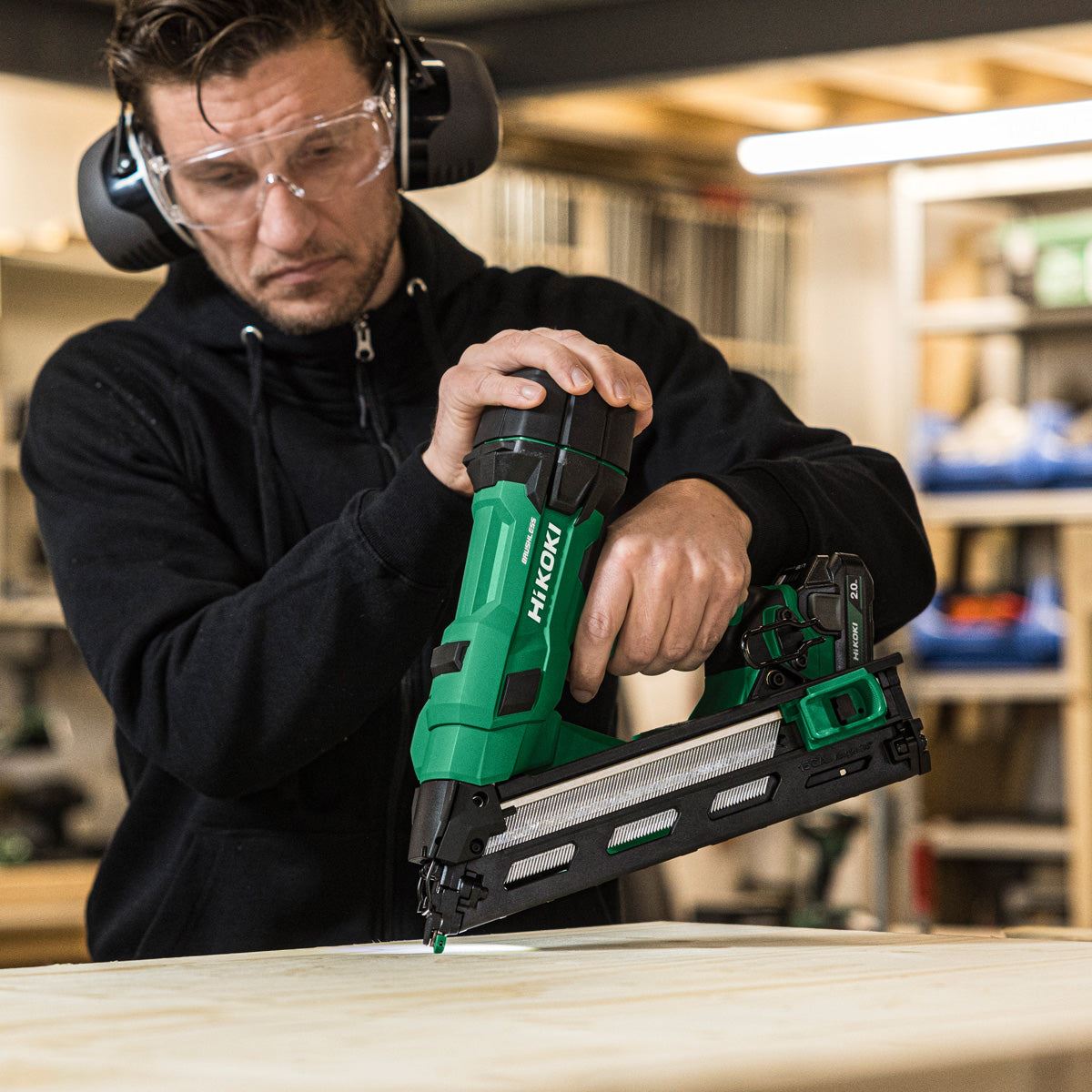 Hikoki NT1865DAAJXZ 18V Brushless 2nd Generation 15G Angled Finishing Nailer with 2 x 2.0Ah Battery Charger & Case
