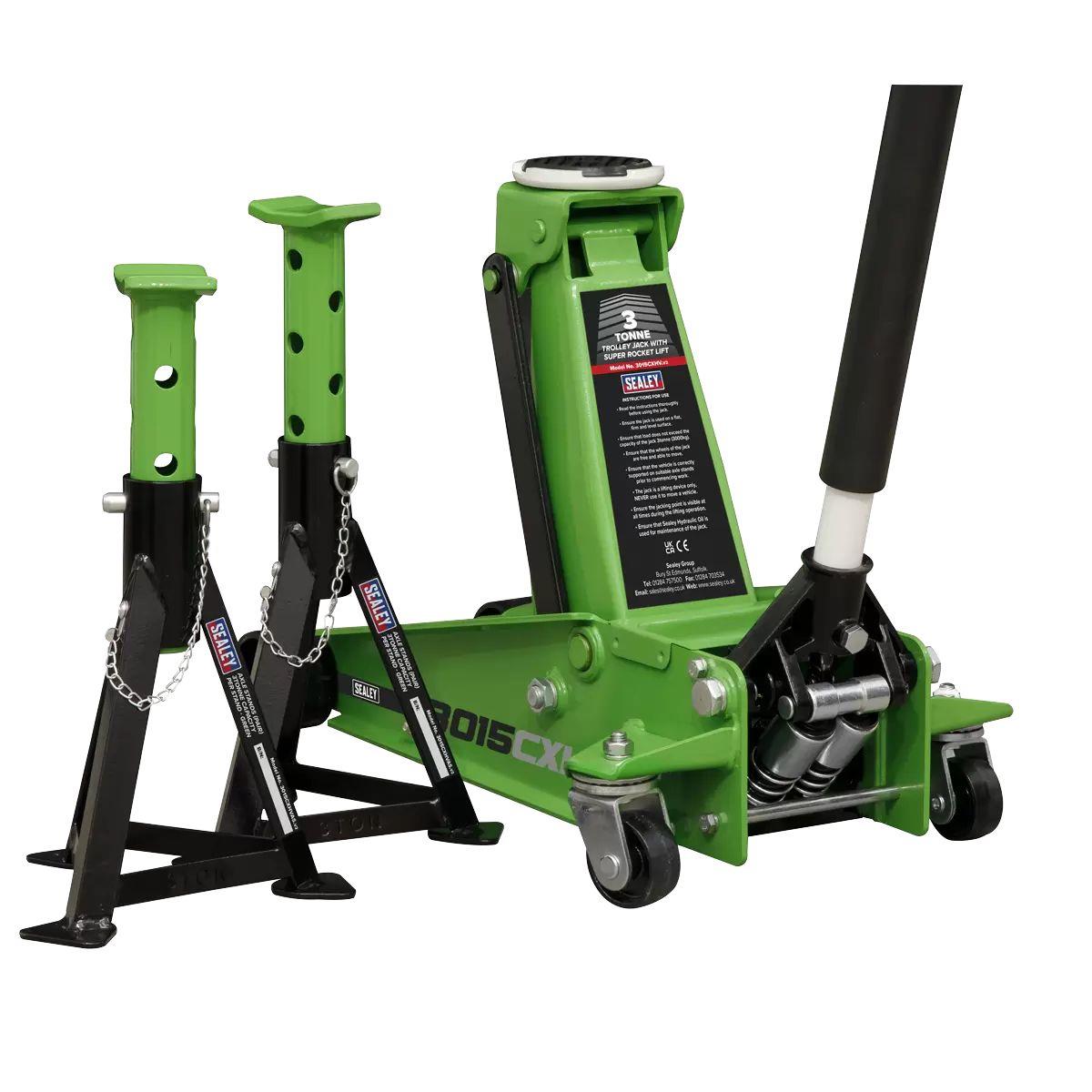 Sealey 3015CXHV 3tonne Trolley Jack Axle Stands 3tonne Capacity per Stand Hi-Vis