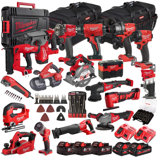Milwaukee 18V 17 Piece Combo Kit with 5 x Batteries & Charger & Accessory Set M18T4TKIT-4613