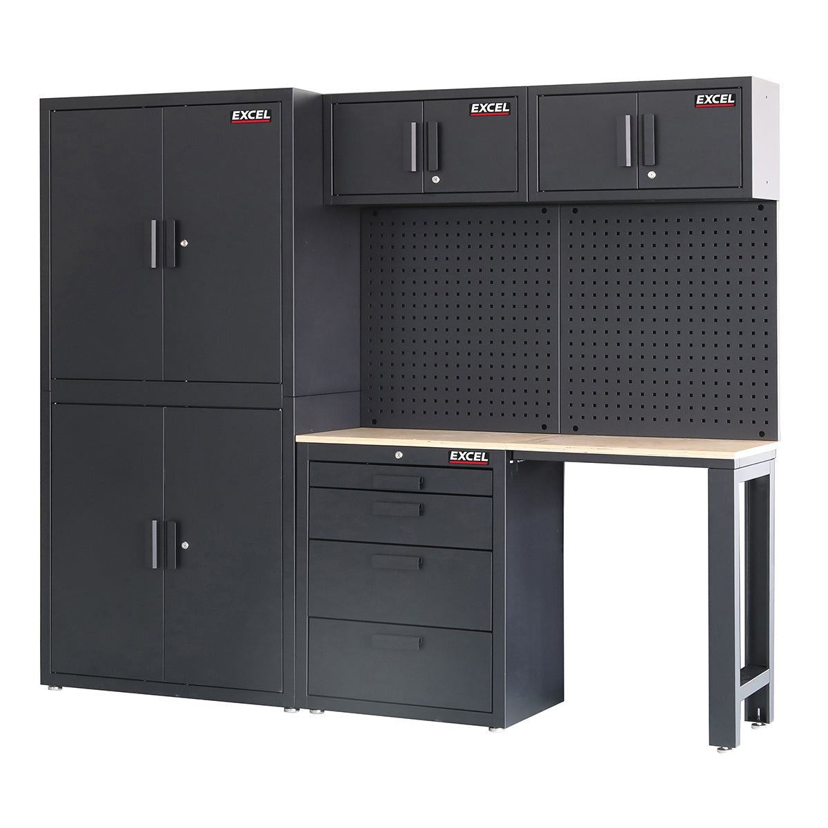 Excel 75" 8 Drawer Garage Storage System Wall Shelving & Side Cabinet Heavy-Duty