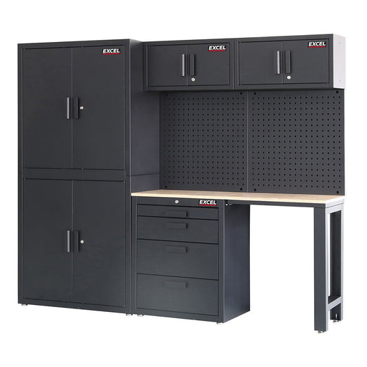 Excel 75" 8 Drawer Garage Storage System Wall Shelving & Side Cabinet Heavy-Duty
