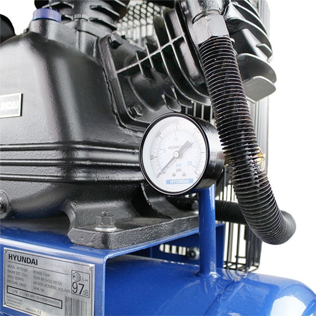 Hyundai HY70100P 90L Heavy Duty Petrol Air Compressor 10.7CFM 145psi Belt Drive