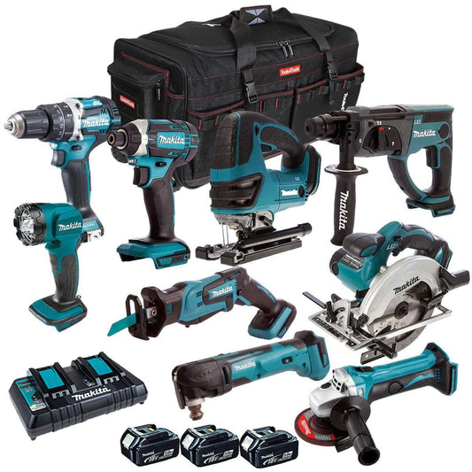 Makita 18V 9 Piece Power Tool Kit with 3 x 5.0Ah Batteries with Charger & Bag T4TKIT-12997