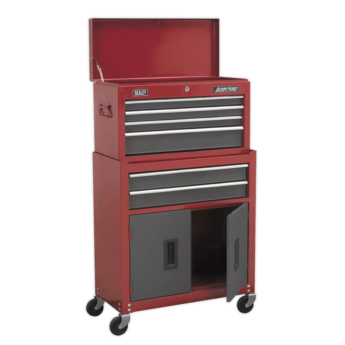 Sealey AP2200BB 6 Drawer Topchest & Rollcab with Ball-Bearing Slides Red/Grey