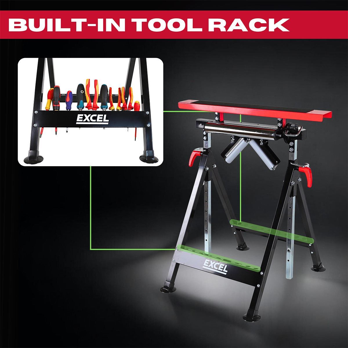 Excel Multi-Function 4 in 1 Workbench Table Trestle Roller Stand Adjustable Height Item Condition Used